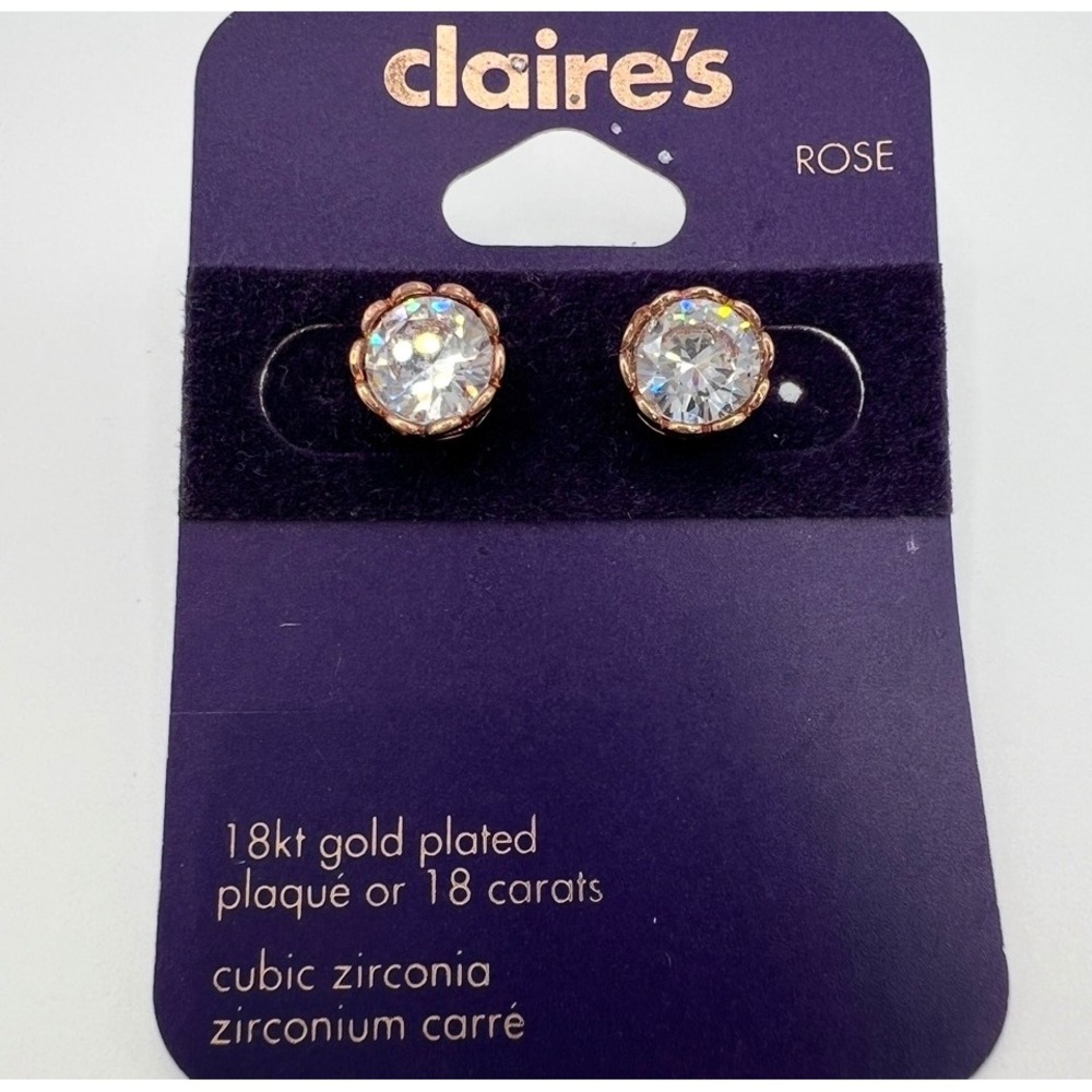 Claire's 18kt Rose Gold Plated Cubic Zirconia Heart Filigree Stud Earrings